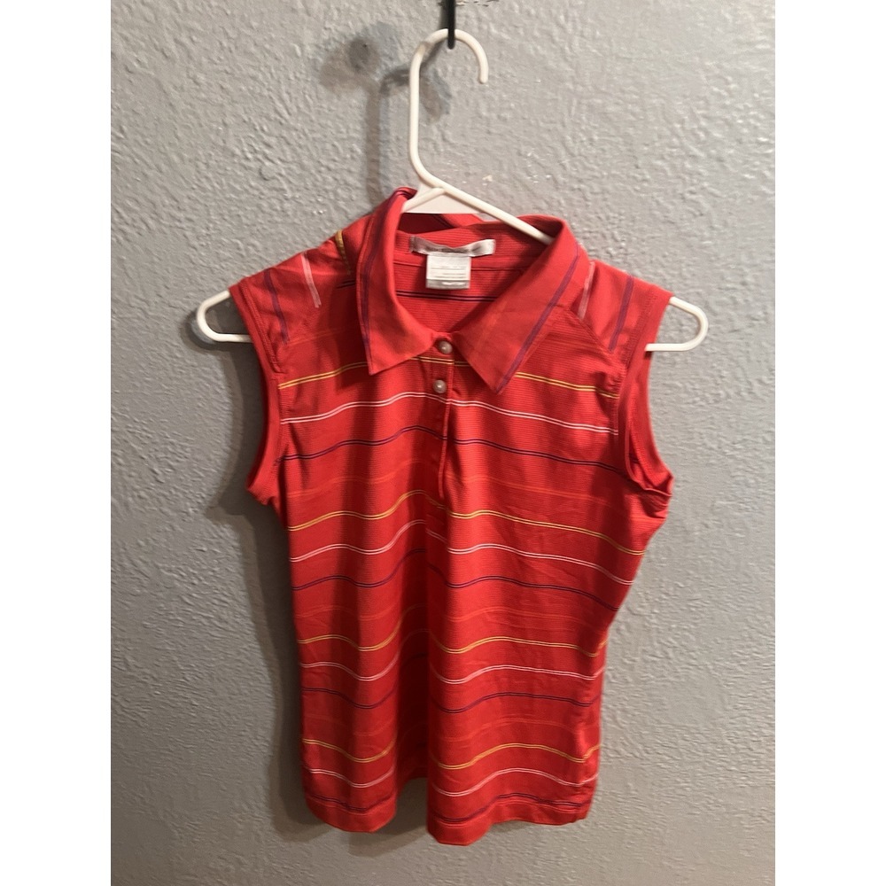 Nike Red Striped Sleeveless Polo Tee